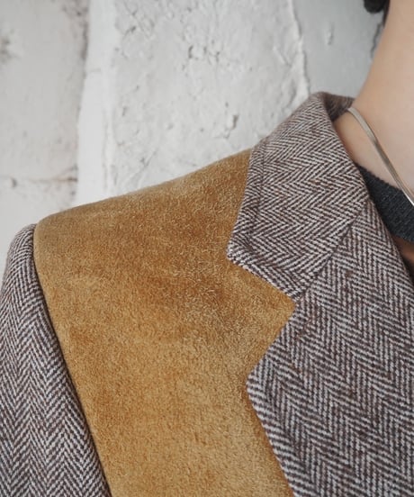 Herring Bone Tweed×Leather Tailored Jacket BR