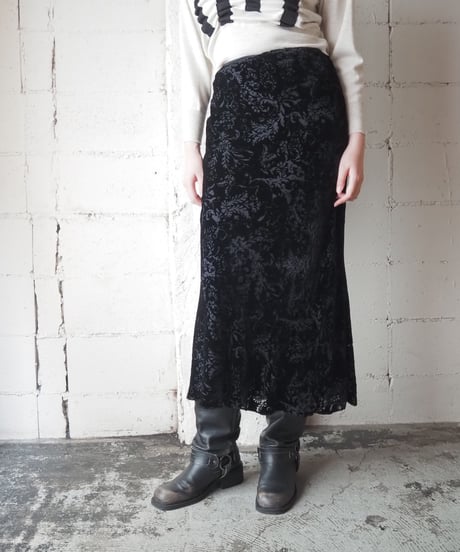 LAUREN RALPH LAUREN Opal Velvet Botanical Pattern Skirt BK