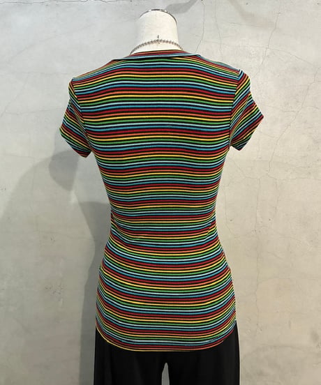 s/s Rainbow Border Rib Tops BK RE BL