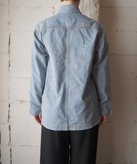 LAUREN JEANS CO. Hiokory Stripe Denim Chore Jacket BLWH