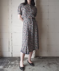 Circle Pattern Collarless Short Sleeve Dress BK OR YGN
