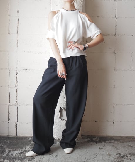 Remake 1980's Shoulder Open Short Sleeve Sweatshirt WH