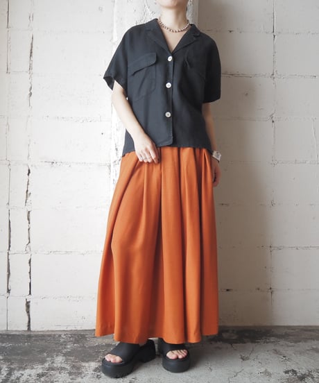 Open Collar Linen S/S Shirt BK