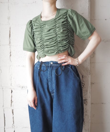 REMAKE Dead Stock Italy Military Tee Shirring Short Top KA