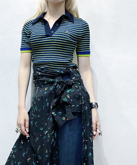 LACOSTE×Goop Multi Border Knit Polo BK BL LGN