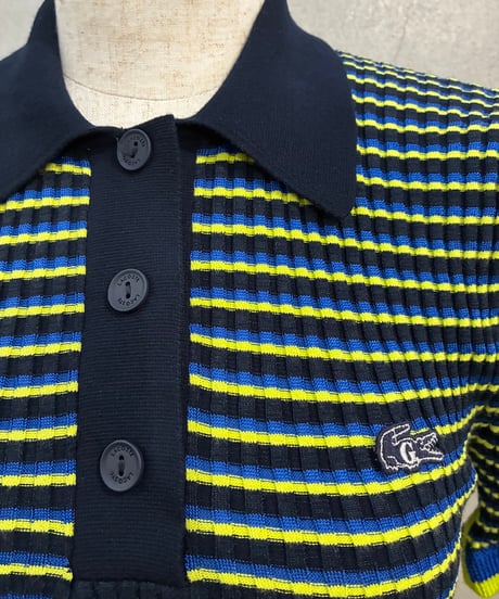LACOSTE×Goop Multi Border Knit Polo BK BL LGN