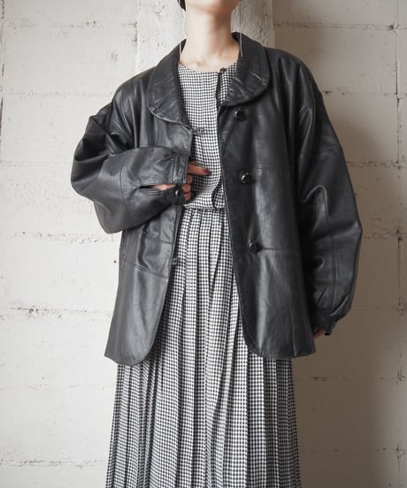 Round Collar Leather Jacket BK