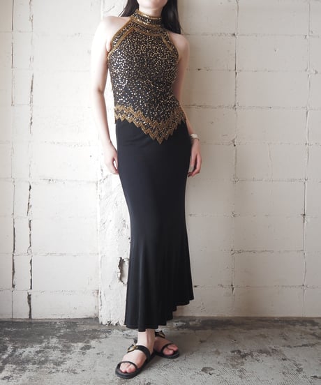 American Sleeve Sequin Vest BK GD