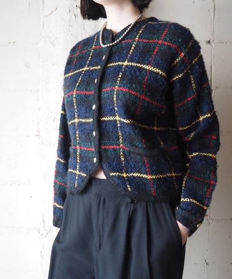 Tartan Plaid Knit Cardigan BKGN