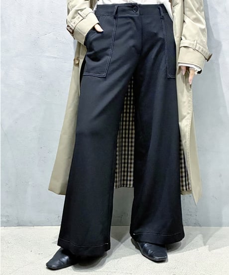 MAX STUDIO White Stitch Wide Pants BK
