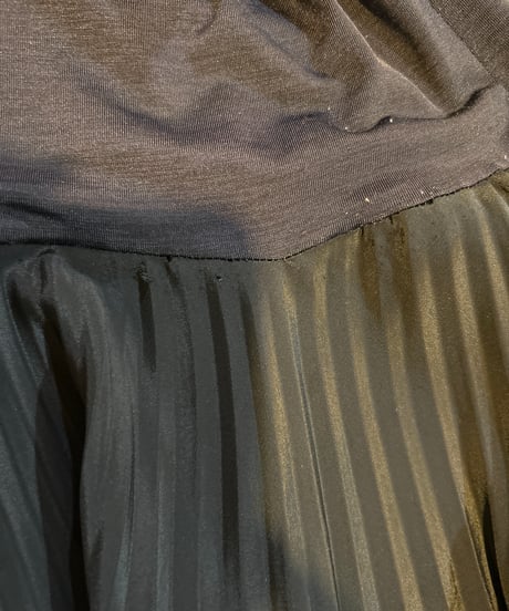 Contrast Panel Pleated Long Skirt BK NV