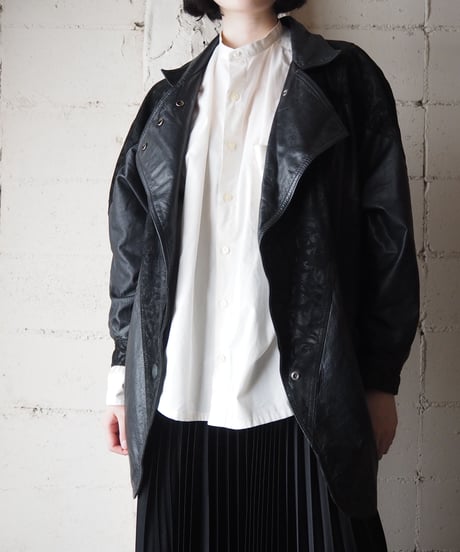 G-Ⅲ Botanical Print Asymmetric Design Leather Jacket BK