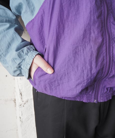1990's NIKE Tricolor Stand Collar Nylon Jacket BK PUR GR