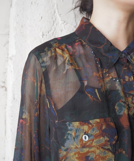 Eddie Bauer Botanical Pattern Sheer Shirt BKGNYE