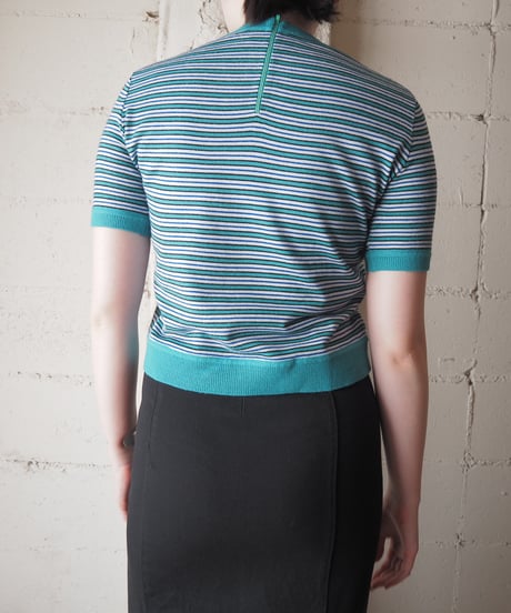 1970's Multi Border Short Sleeve Knit GN WH