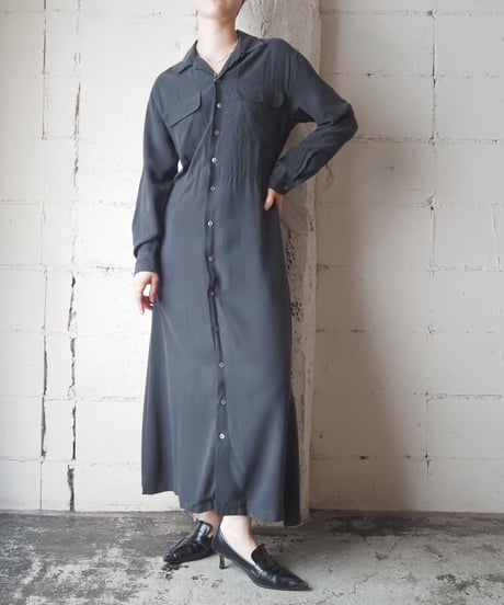 BUCK MASON Open Collar Rayon Shirt Dress BK