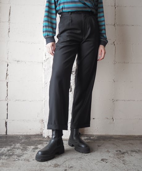 Pure Wool 2 Tuck Straight Slacks BK