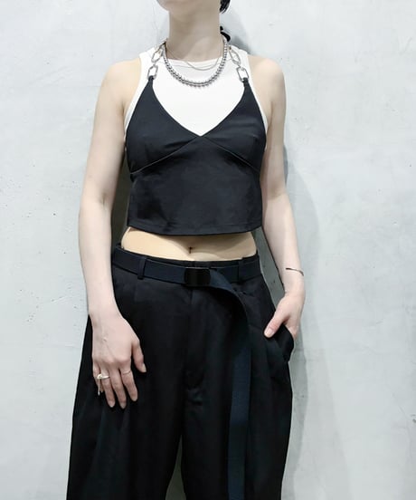 Metal Ring Halter Neck Top BK SV