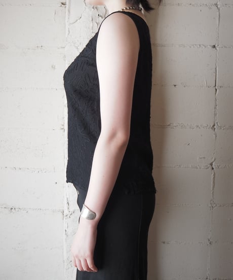 Code Embroidery Sleeveless Rayon Top BK