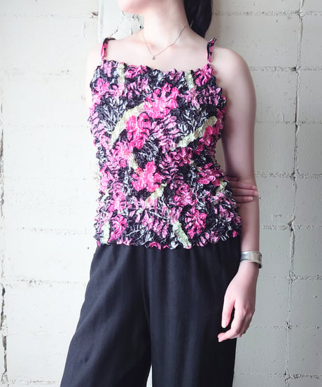 Botanical Pattern Popcorn Camisole BK PI LGN