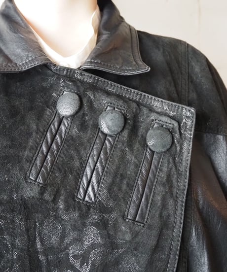 G-Ⅲ Botanical Print Asymmetric Design Leather Jacket BK