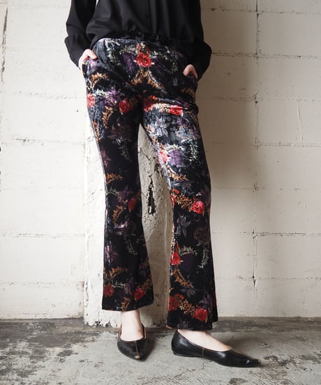 Flower Pattern Velour Pants BK