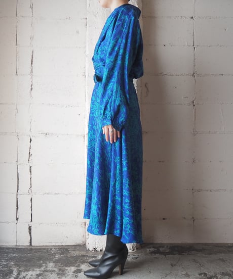 1980's Shawl Collar Pattern Dress BLGN