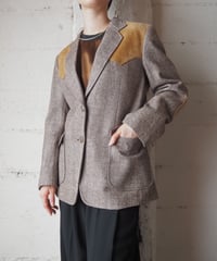 Herring Bone Tweed×Leather Tailored Jacket BR