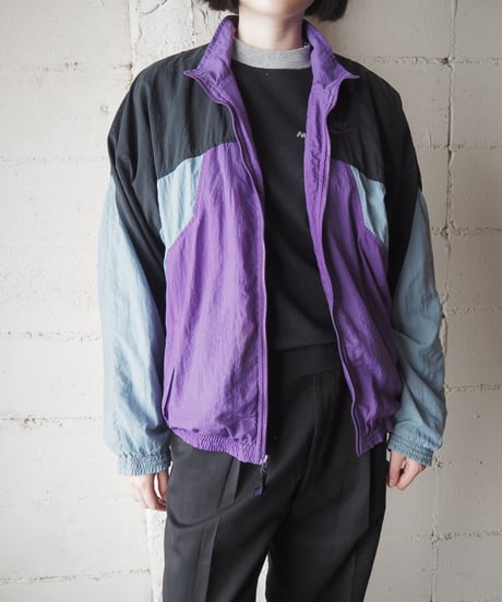 1990's NIKE Tricolor Stand Collar Nylon Jacket BK PUR GR