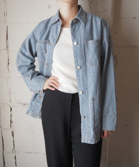 LAUREN JEANS CO. Hiokory Stripe Denim Chore Jacket BLWH