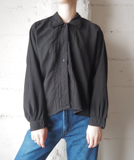 1920-30's Euro Lace Hem Overdyed Blouse BK