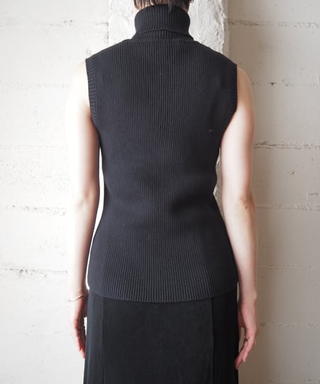 LAUREN Turtle Neck Sleeveless Rib Knit BK