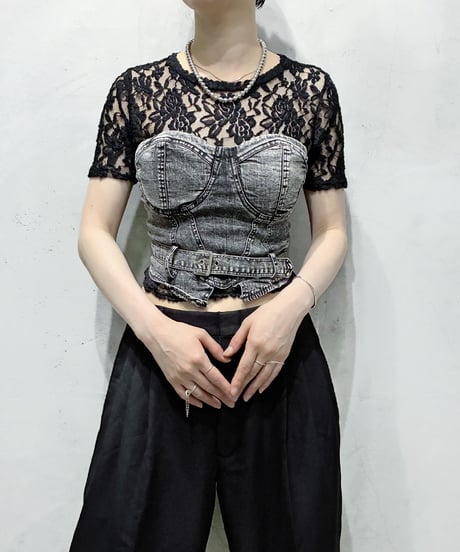Belted Design Denim Bustier GR