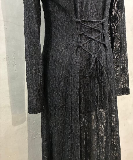 peek-a-boo Collar Lace Shirt Dress BK