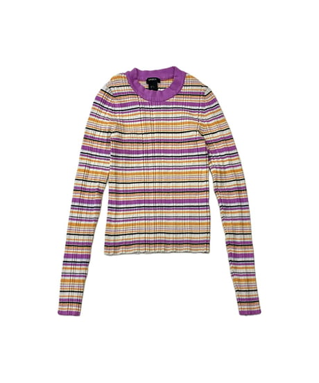 Multi Border Rib Knit WH PUR OR BK