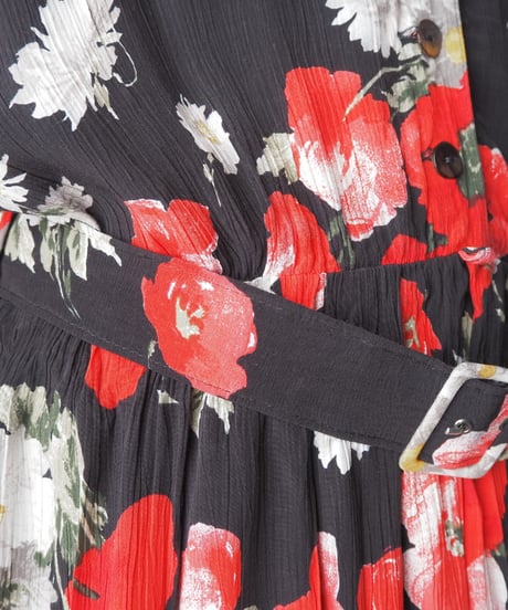 Flower Pattern Belt Dress BKRE