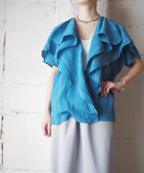 GIANNI VERSACE Ruffle Collar Stripe Blouse LBL