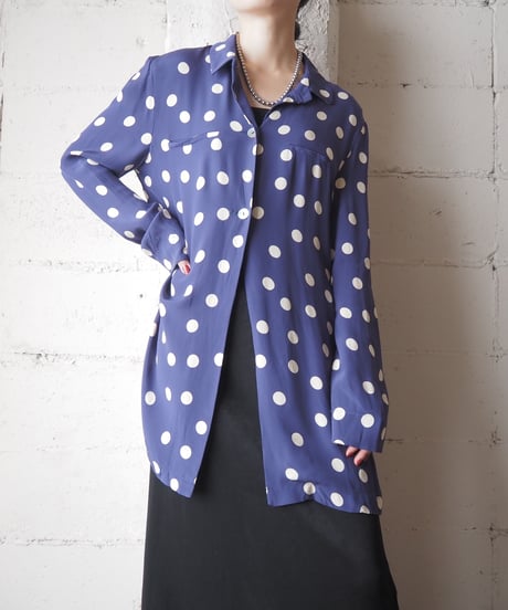Polka Dot Side Slit Shirt PURWH
