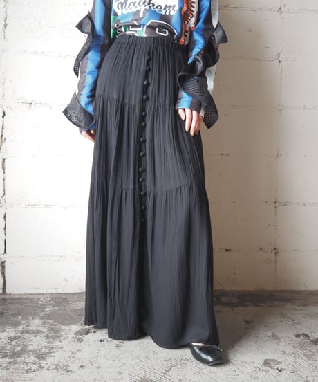 Made in USA Front Button Tiered Easy Skirt BK