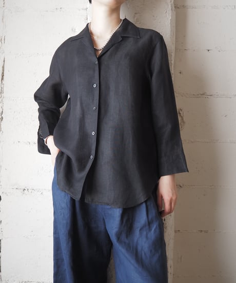 LAUREN RALPH LAUREN Open Collar Linen Shirt BK