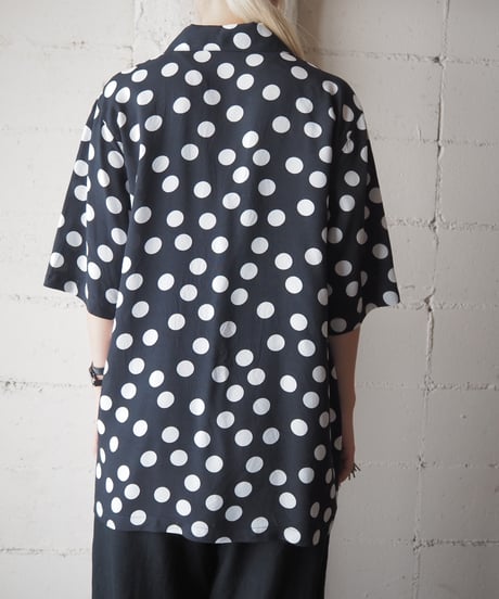 Polka Dot Open Collar Shirt BKWH
