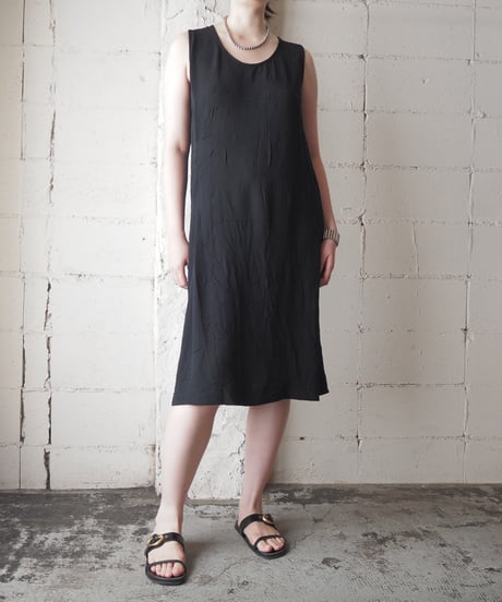 IRENA GREGOLI Made in France Wrinkle Fabric Sleeveless Dress BK