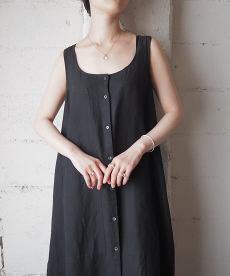 Front Button Racer Back Sleeveless Linen Dress BK