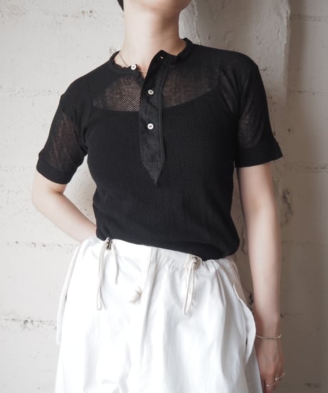 1960's Overdyed Mesh Henley Neck Tee BK