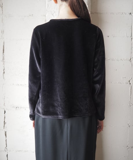 LANDS' END Crew Neck Velour Cardigan BK