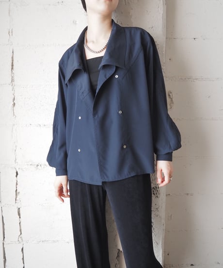 HUCKE Asymmetric Collar Double Breasted Blouse NV