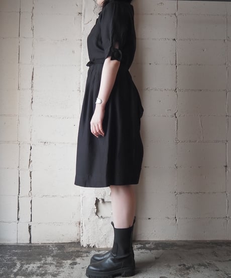 1950-60's Vintage Short Sleeve Open Collar Pleated DressBK