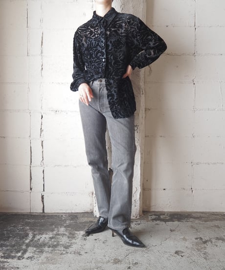 Botanical Pattern Opal Velour Shirt BK
