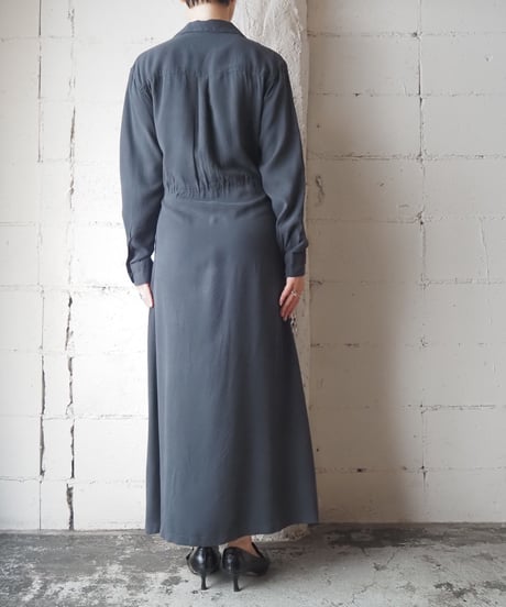 BUCK MASON Open Collar Rayon Shirt Dress BK