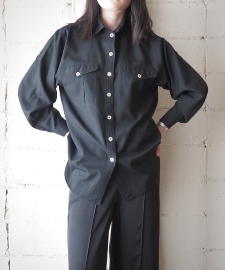 Silk Wool Blend Long Sleeve Shirt BK